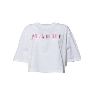 Marni White Cotton Jersey Cropped T-Shirt With Print - NWT